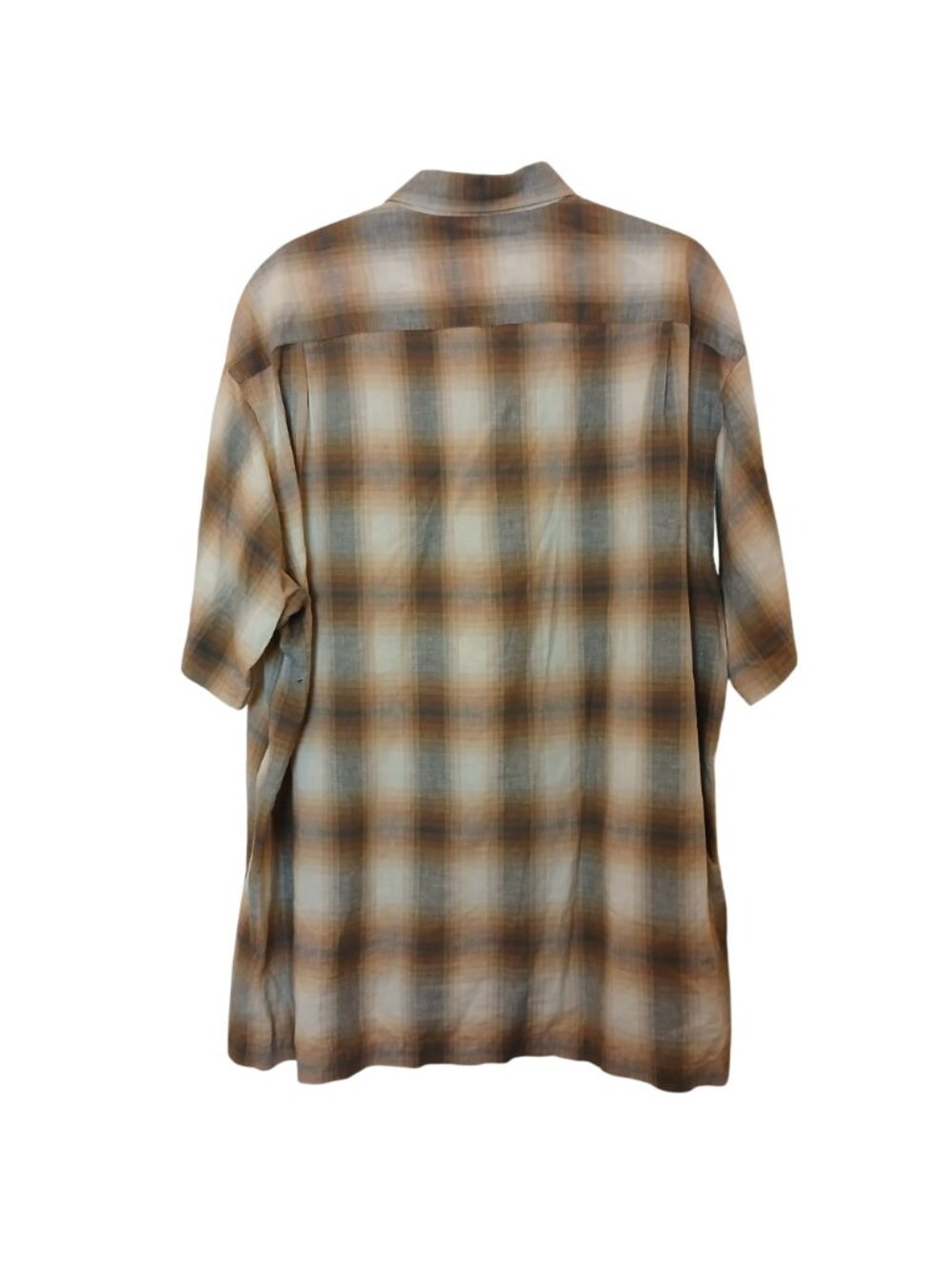 Pronto Uomo Short Sleeve Button-Up Shirt XL Linen/Cotton Blend Brown Plaid #I-5 - Picture 5 of 7